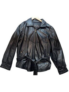 Wilsons Womens The Leather Experts Thinsulate Belted Jacket Full Zip Sz XL Black